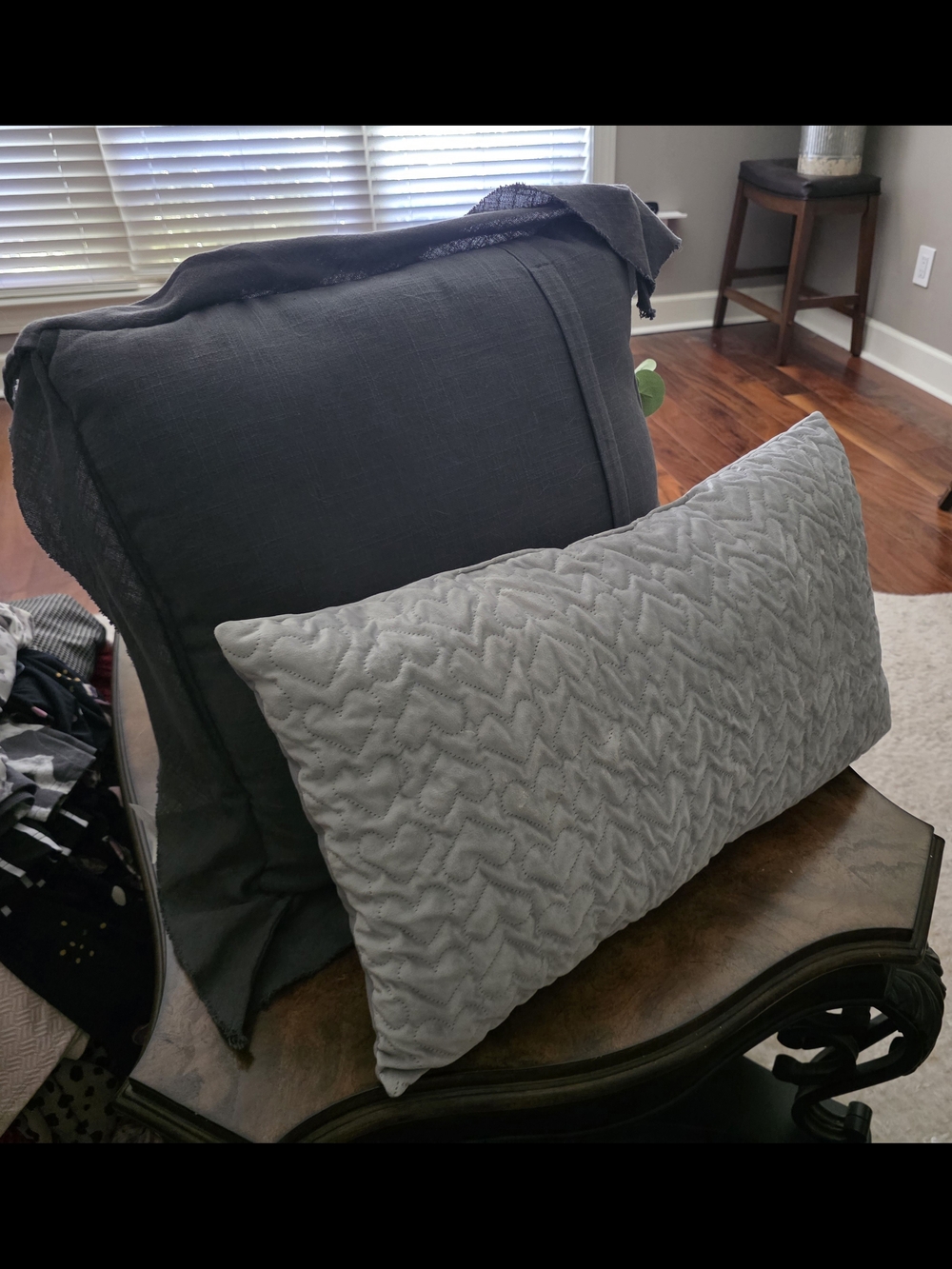 Gray Quilted Lumbar Pillow and Dark Gray Back Cushion Set